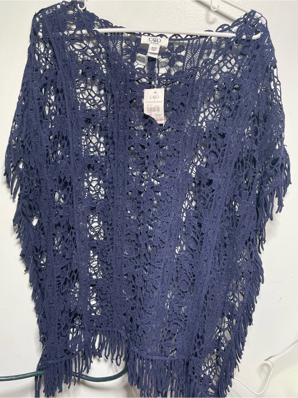 Cato Navy Crochet Fringe Poncho